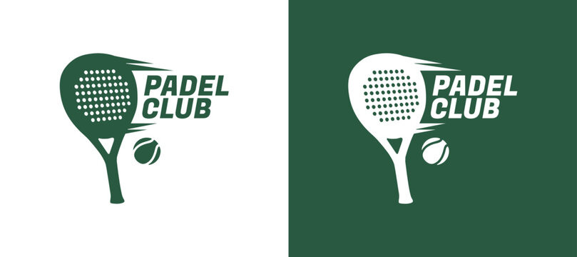 Simple padel logo. Tennis ball with racket paddle symbol, sport logo design vector