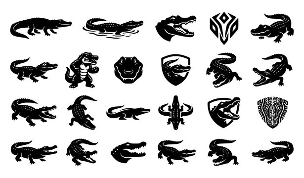 Modern alligator logo and silhouette vector collection with reptile wildlife icons