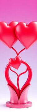 Interlocking hearts emerge from a stylized base, symbolizing growth and love, romance, inspirational