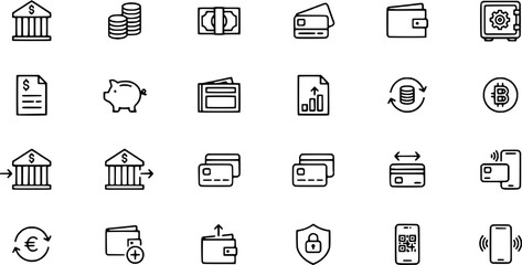 Fototapeta premium Financial icons and symbols for banking credit cards and money management on a transparent background