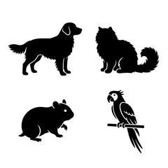 Obraz premium Pet animal silhouettes set dog cat hamster parrot black icons