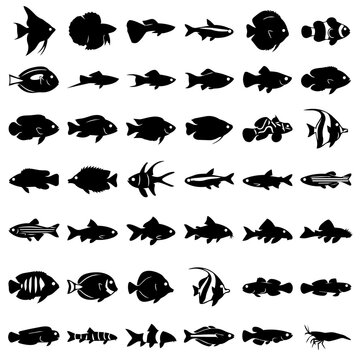 Aquarium fish silhouettes set various freshwater fish icons