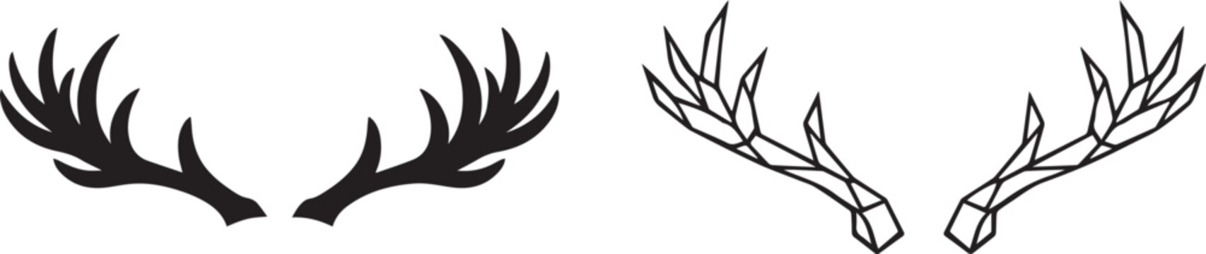 two deer heads with large antlers facing opposite directions Vector