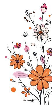 Whimsical floral doodle sketch featuring abstract shapes and curves, calming graphics, inspirational art