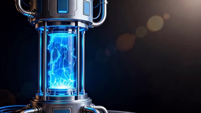 Futuristic energy reactor with glowing blue core