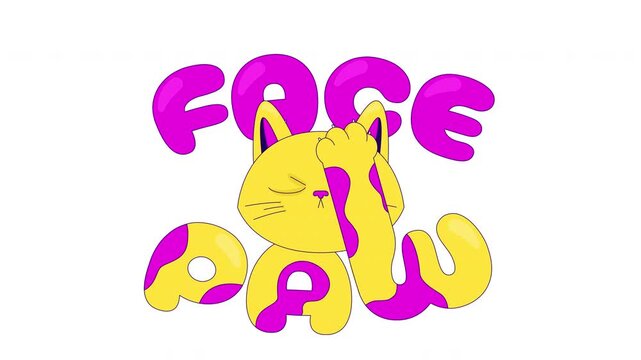 Cute facepalm cat gaming reaction 2D animation. Cringe moment. Gamer embarrassment. Failed play. Awkward gameplay. Internet culture. Flat cartoon animated overlay. Streaming platform motion graphic