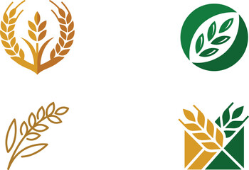 Fototapeta premium Modern wheat agriculture logo collection featuring grain ear icons for organic farming food branding and eco business identity