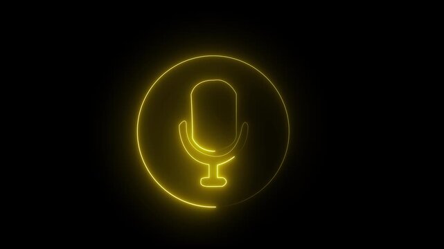 Animation of glowing neon Podcast Icon isolated .neon microphone , Sound speaker icon animation .Glowing neon microphone icon. Voice recording podcast mic microphone button icon animation.4k video.