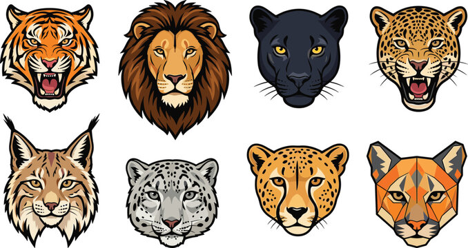 Tiger Tattoo Vector Collection Featuring Floral Dagger Skull Sacred Geometry and Roaring Big Cat Designs for Vintage Ink Style Illustrations