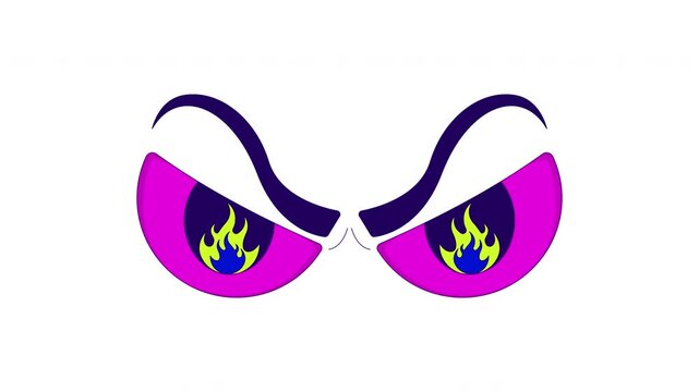 Angry burning eyes gaming reaction 2D animation. Intense gaze. Flaming pupils. Competitive spirit. Locked in focus. Internet culture. Flat cartoon animated overlay. Streaming platform motion graphic