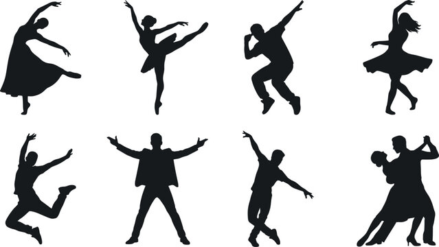 Collection of dynamic dance and movement silhouettes featuring various performance styles and expressive human figures
