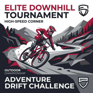 Elite Downhill Tournament Mountain Bike Sport Event Poster