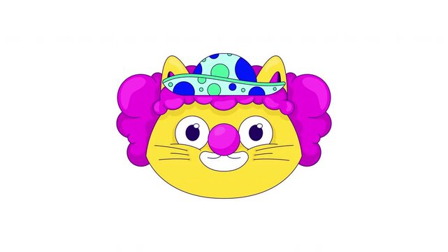 Funny cat clown makeup gaming reaction 2D animation. Embarrassing mistake. Circus performance. Self-deprecating humor. Internet culture. Flat cartoon animated overlay. Stream platform motion graphic