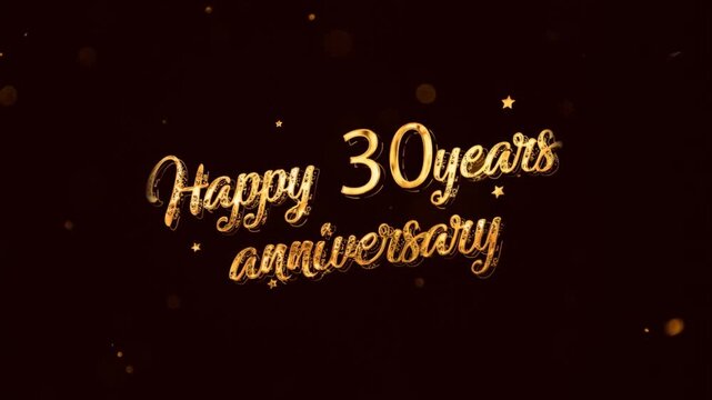 Happy 30th Anniversary banner with golden style and fireworks, beautiful anniversary greeting