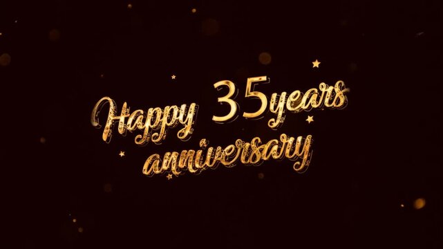 Happy 35th Anniversary banner with golden style and fireworks, beautiful anniversary greeting