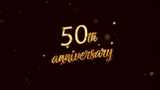 Happy 50th Anniversary banner with gold style and fireworks, golden anniversary greeting