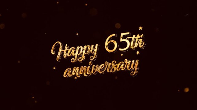 Happy 65th Anniversary banner with golden style and fireworks, beautiful anniversary greeting