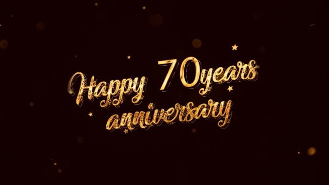 Happy 70th Anniversary banner with golden style and fireworks, beautiful anniversary greeting