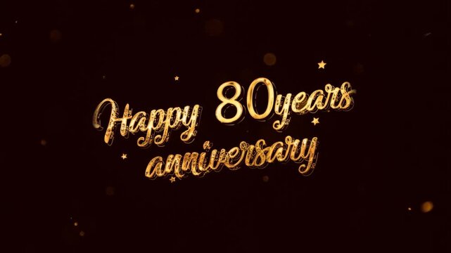 Happy 80th Anniversary banner with golden style and fireworks, beautiful anniversary greeting