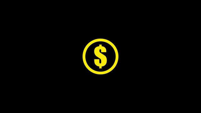 4K dollar sign yellow outline rounded white icon, cost raising price icon, dolar icon hand drawn icon with transparent background 4k video...
