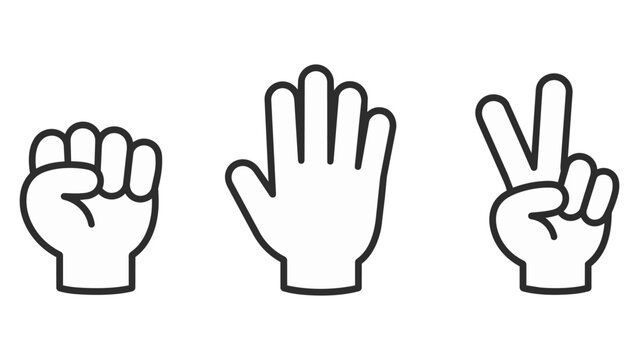 Hand gesture line icons fist open palm and victory sign