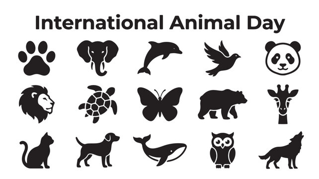 International Animal Day, animal icons, black silhouettes, vector graphics, conservation symbols
