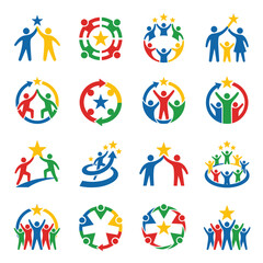 Fototapeta premium Collection of colorful community and team achievement logo icons.