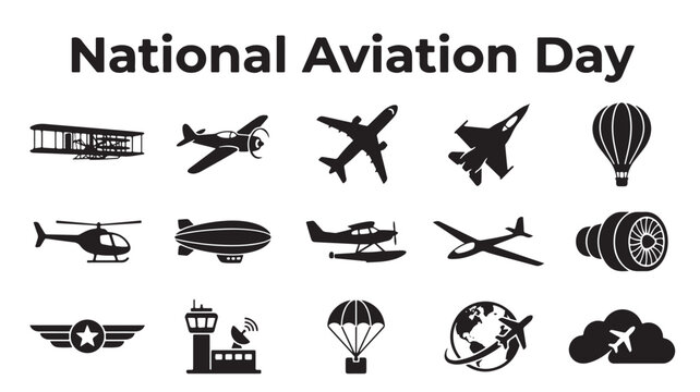 National Aviation Day, aviation icons, aircraft symbols, flight illustrations, vector graphics
