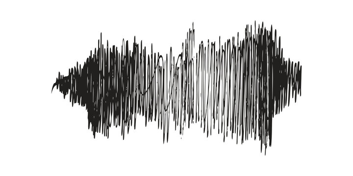 Black audio sound wave form isolated on transparent background for digital media design assets