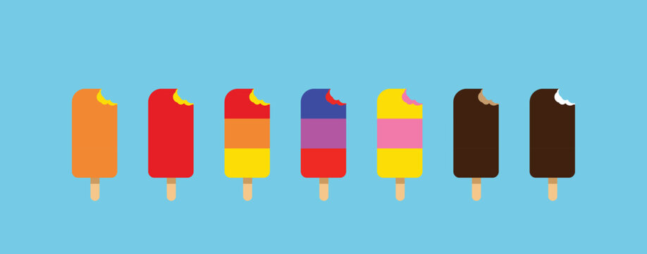 Different colored bitten into ice cream pops stock illustration.