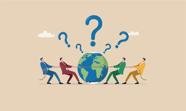 Geopolitics, compete be world leader, power to gain advantage from world economics or international trade and commercial concept, businessmen countries pulling tug of war on world planet earth