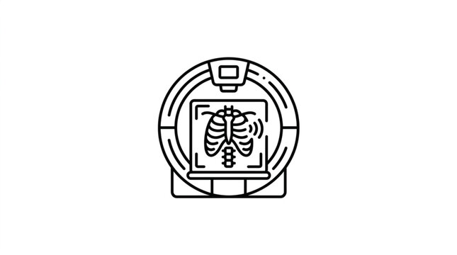 Medical X-ray machine scanning human chest bones illustration.
