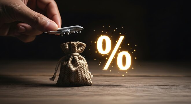 Hand Holding Coffee Beans with Percentage Symbol Glowing on Dark Background