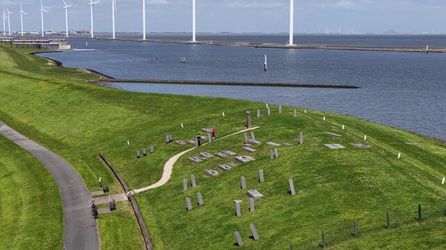 Monument to the vanished village of Oterdum in Groningen from the air