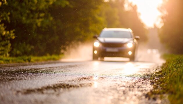 雨の中を走る車
driving a car in the rain