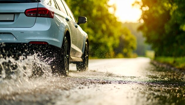 雨の中を走る車
driving a car in the rain