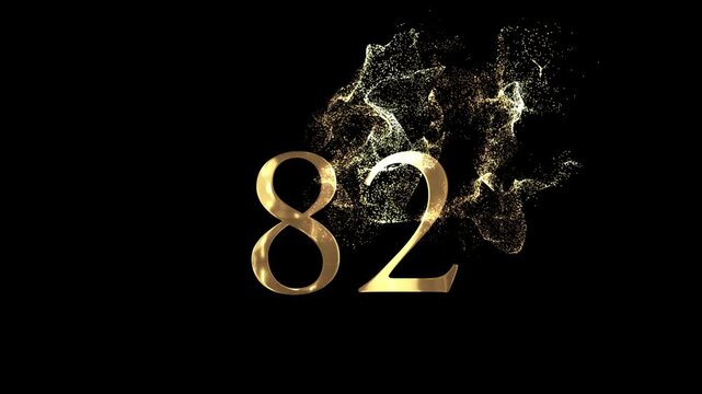 Golden number 82 from particles, numbering, eighty two, golden numbers, alpha channel, numerology, beautiful golden numbers with particles on a transparent background
