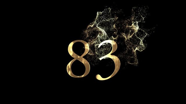 Golden number 83 from particles, numbering, eighty three, golden numbers, alpha channel, numerology, beautiful golden numbers with particles on a transparent background