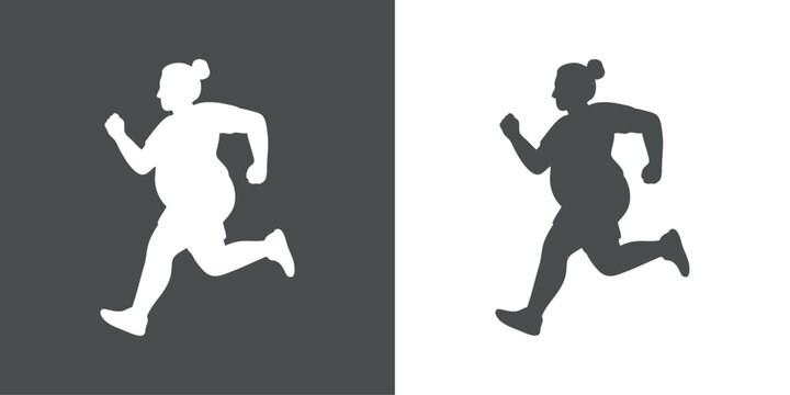 Logo ejercicio f&iacute;sico. Dibujo sencillo de la silueta de una mujer con sobrepeso corriendo para perder peso