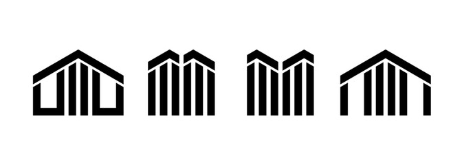Fototapeta premium Real estate, architecture, building construction, residence, apartment, planning and structure logo design composition. Abstract residential building vector design symbol.