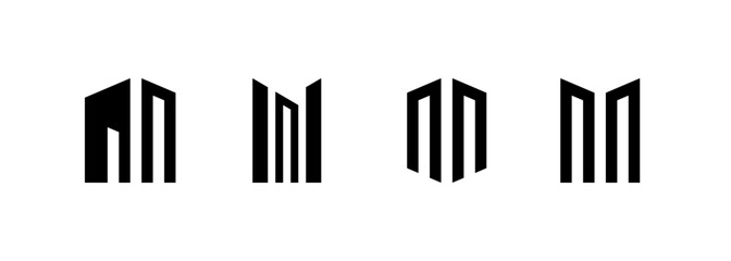 Obraz premium Building logo design template for business identity. Modern cityscape, architecture, property, skyscrapers, construction and planning symbol.