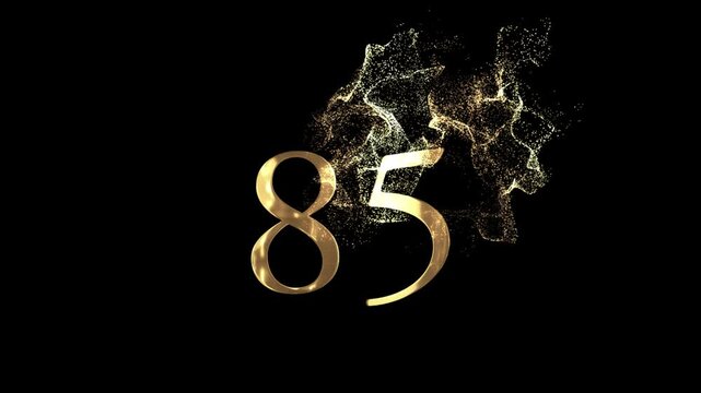 Golden number 85 from particles, numbering, eighty five, golden numbers, alpha channel, numerology, beautiful golden numbers with particles on a transparent background