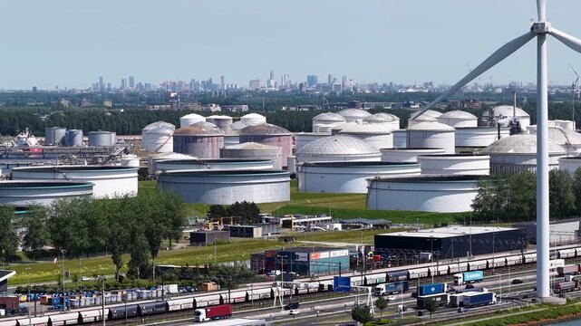 Oil storage terminals at the Europoort port, Maasvlakte Rotterdam Aerial