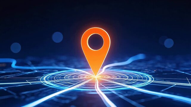 Digital map location marker with glowing lines