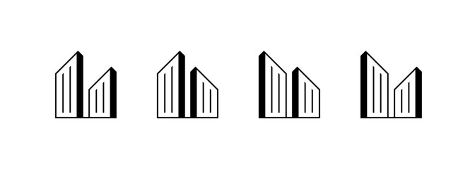 Obraz premium Real estate logo. Skyscraper, residential building, real estate, architecture and cityscape logo design concept. Line building icon.