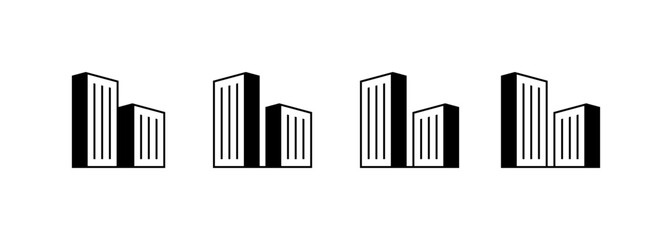 Obraz premium Real estate logo. Skyscraper, residential building, real estate, architecture and cityscape logo design concept. Line building icon.