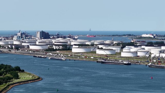 Oil storage terminals at the Europoort port, Maasvlakte Rotterdam Aerial