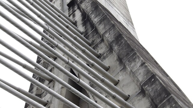 Abstract Structural Engineering: Modern Cable-Stayed Bridge Pylon and Tension Cables for Urban Innovation and Finance Concepts