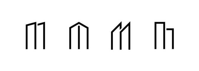 Obraz premium Abstract building logo design for real estate, architecture, construction, structure and planning. Vector logo on which an abstract view of skyscraper in a modern style.