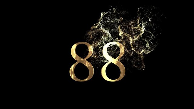 Golden number 88 from particles, numbering, eighty eight, golden numbers, alpha channel, numerology, beautiful golden numbers with particles on a transparent background